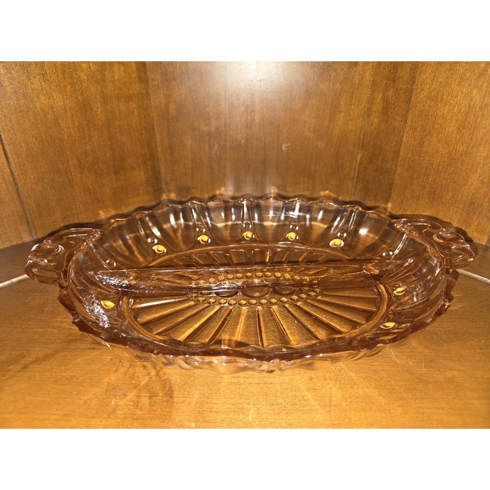 Anchor Hocking Pink Depression‎ Glass Oysters & Pearls Divided Relish Tray